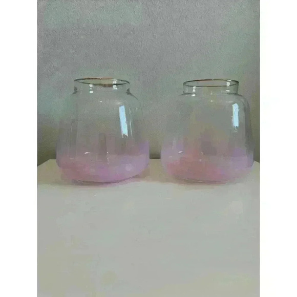 2 Marilyn Vases from anthropology. 9” tall, gold rim w/pink frosted tint on base - Picture 1 of 5